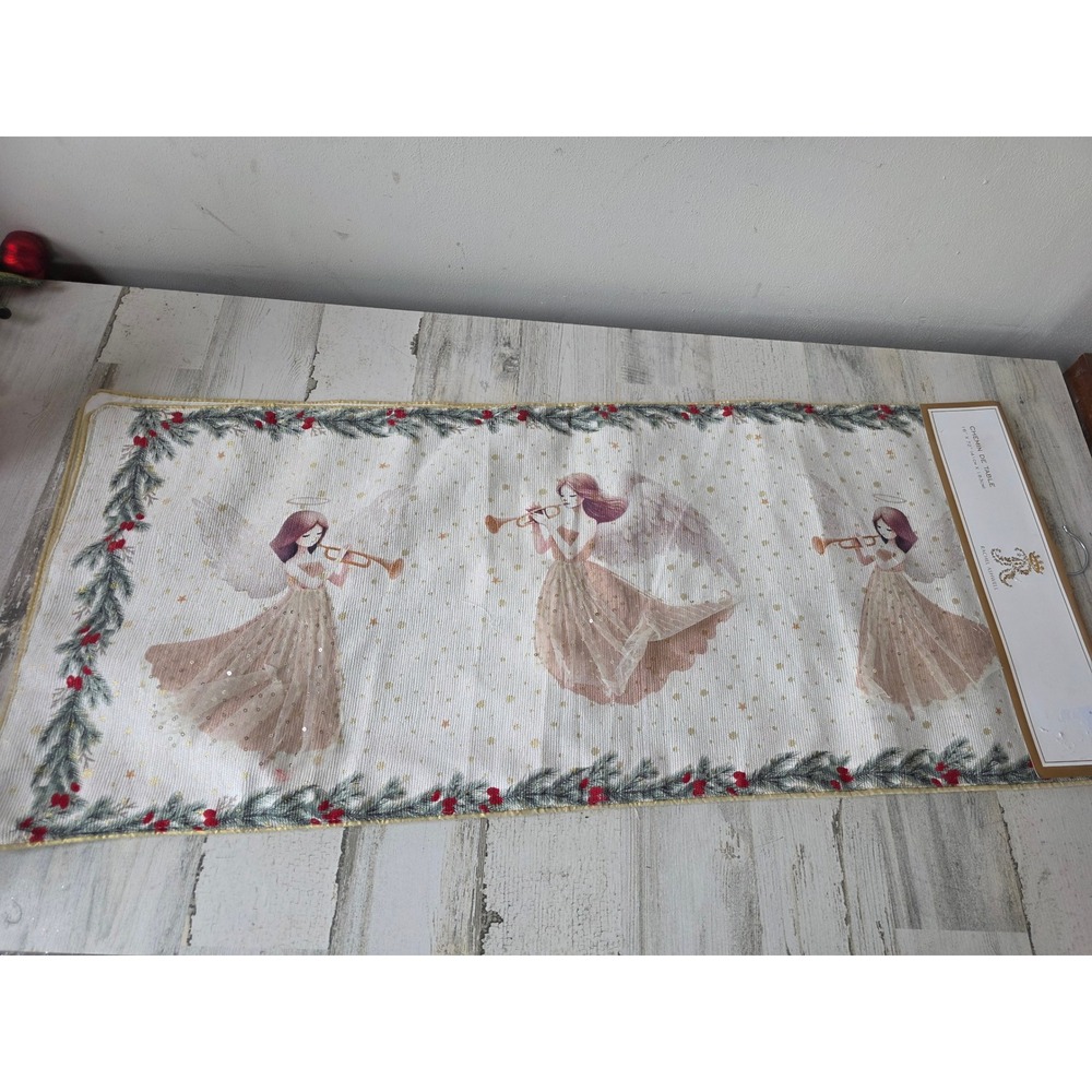 Rachel ashwell Angel cherub Gold lace table runner Xmas Holly mistletoe new‎